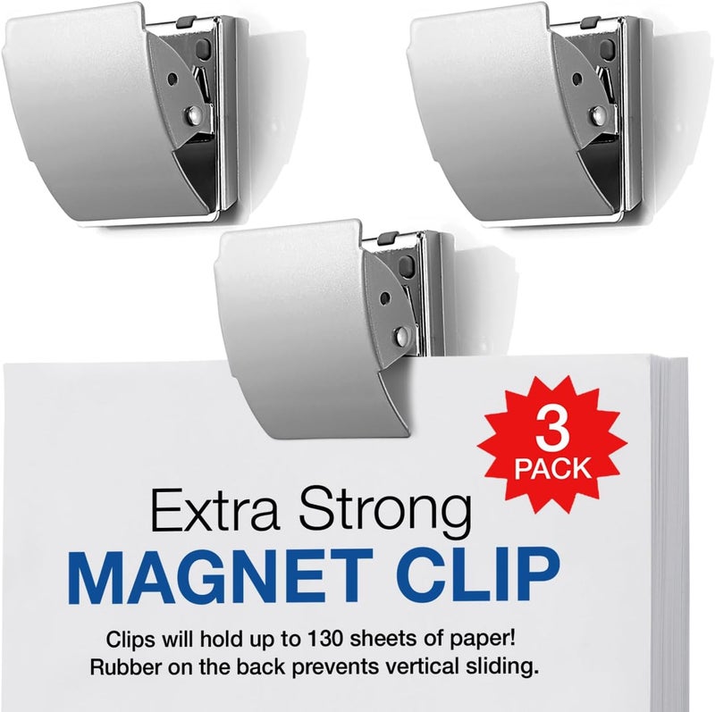 PLUS(ãƒ—ãƒ©ã‚¹) Extra Strong Magnetic Binder Clips, Set of 3 Large Silver Clips for Fridge, Office, and Home Use - Image 1